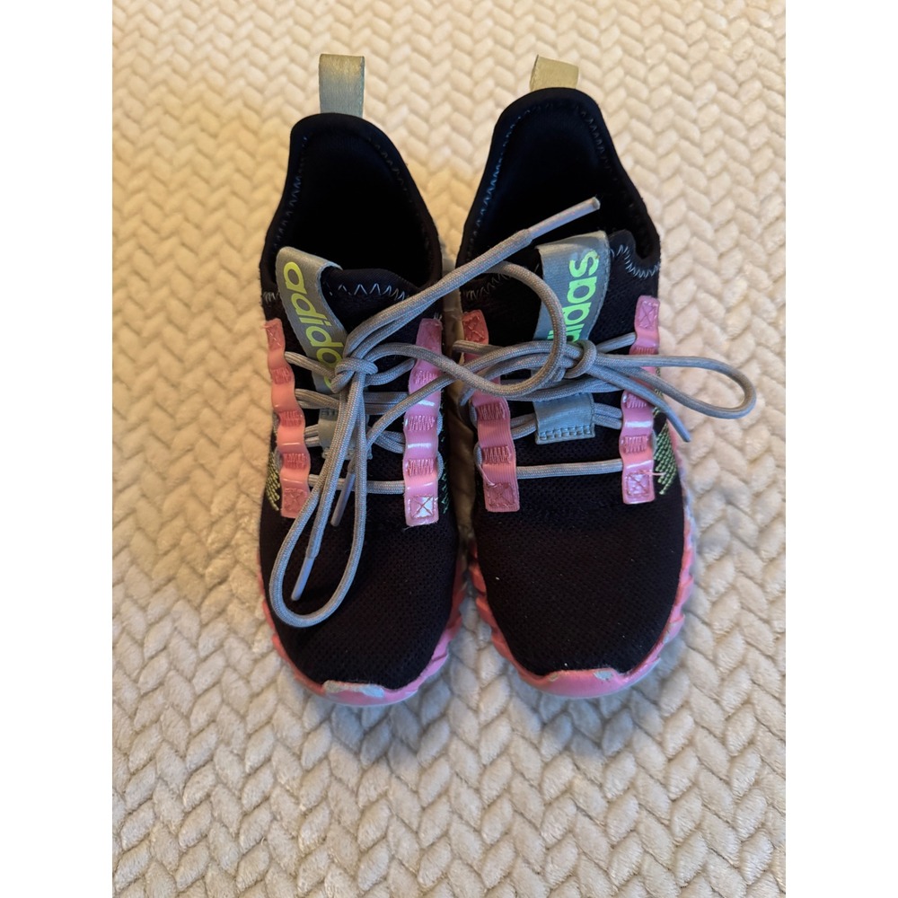 Adidas Kids Black Pink Blue Wavy Sole Mesh Sneakers Size 13K